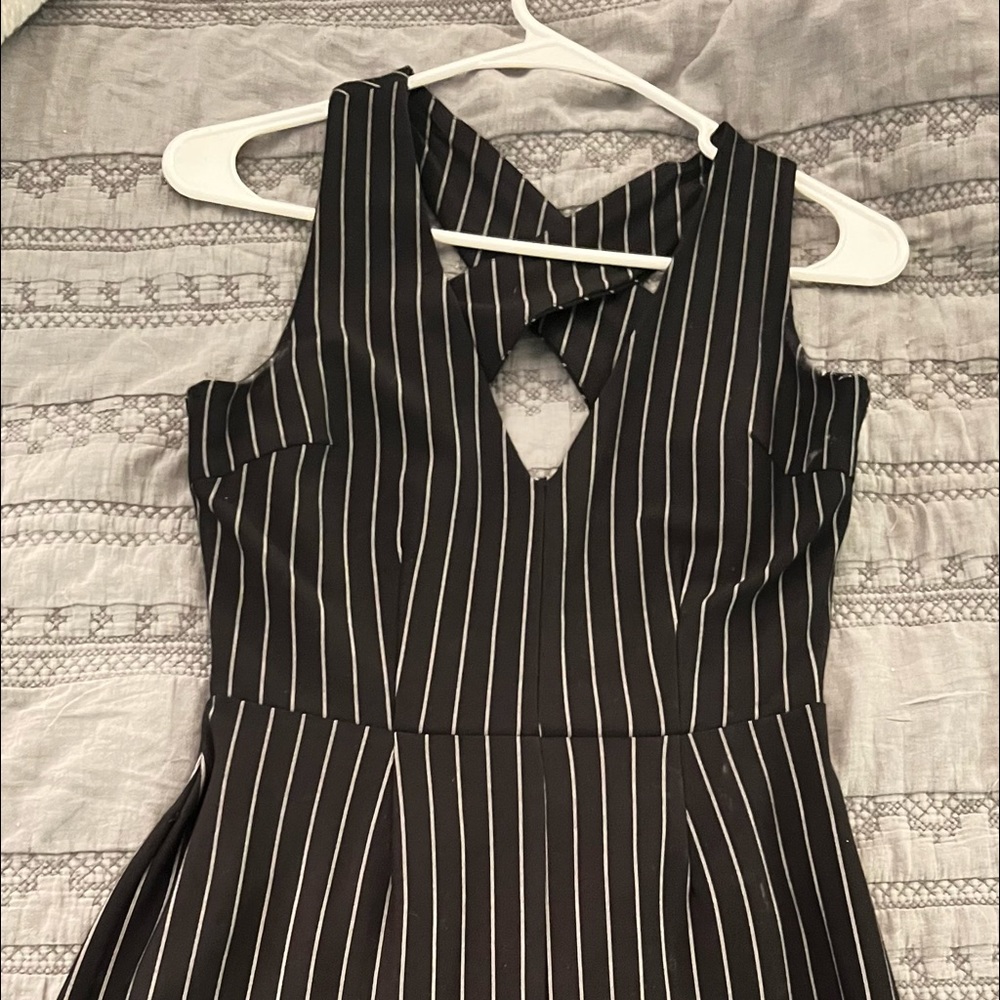 Pin stripe pant jumpsuit with open back